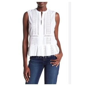 True Religion Top Women's Small White Lace Eyelet Blouse Sleeveless 100% Cotton